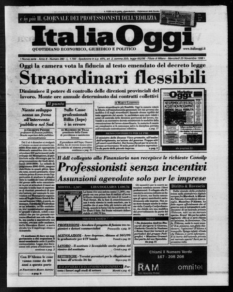 Italia oggi : quotidiano di economia finanza e politica